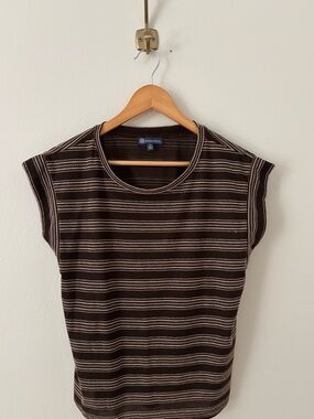 Democracy Brown Striped Cap-Sleeve Top (M)